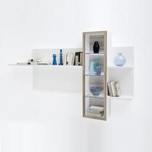 Belina Wall Display Unit In White Oak And High Gloss With LED