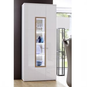 Belina Wide Display Cabinet In White With High Gloss And LED