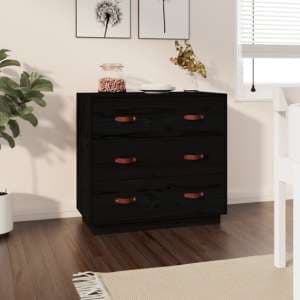 Belint Solid Pine Wood Chest Of 3 Drawers In Black - UK