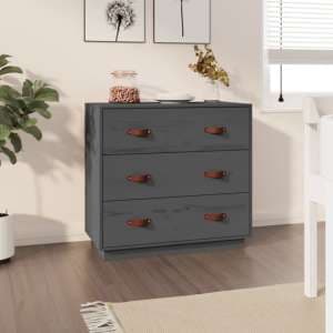 Belint Solid Pine Wood Chest Of 3 Drawers In Grey - UK