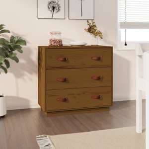 Belint Solid Pine Wood Chest Of 3 Drawers In Honey Brown - UK