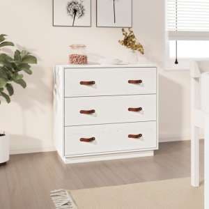 Belint Solid Pine Wood Chest Of 3 Drawers In White - UK