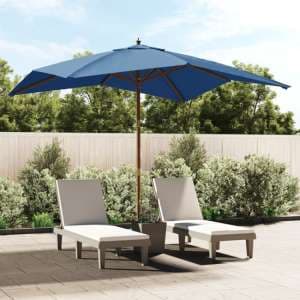 Belle Fabric Garden Parasol In Azure Blue With Wooden Pole - UK