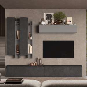 Belle Wooden Entertainment Unit In Slate And Lead - UK