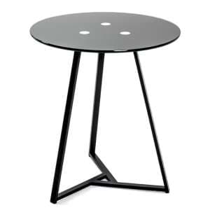 Bellvue Round Glass Top End Table With Cross Metal Base In Black