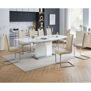 Belmonte White Dining Table Large 8 Petra Taupe Chairs
