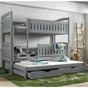 Beloit Bunk Bed And Trundle In Grey With Bonnell Mattresses