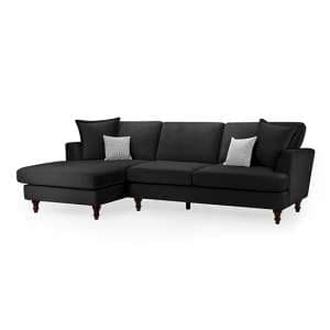 Beloit Fabric Left Hand Corner Sofa In Black With Wooden Legs - UK