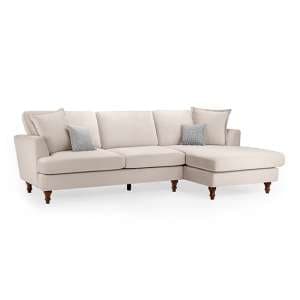 Beloit Fabric Right Hand Corner Sofa In Beige With Wooden Legs - UK