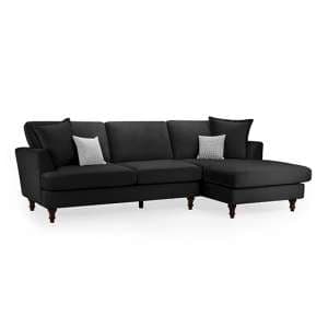 Beloit Fabric Right Hand Corner Sofa In Black With Wooden Legs - UK