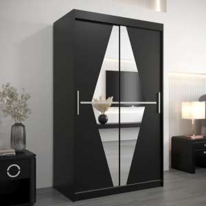Beloit Mirrored Wardrobe 2 Sliding Doors 120cm In Black - UK
