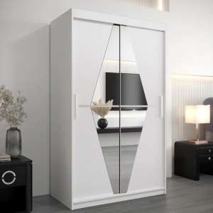 Beloit Mirrored Wardrobe 2 Sliding Doors 120cm In White - UK