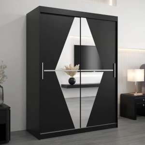 Beloit Mirrored Wardrobe 2 Sliding Doors 150cm In Black - UK