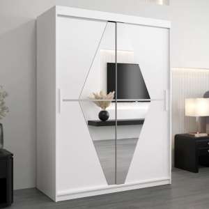 Beloit Mirrored Wardrobe 2 Sliding Doors 150cm In White - UK