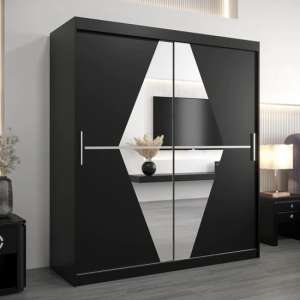 Beloit Mirrored Wardrobe 2 Sliding Doors 180cm In Black - UK