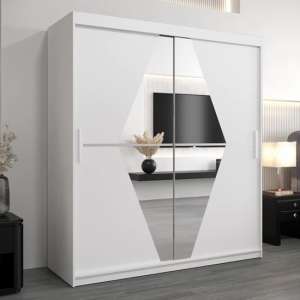Beloit Mirrored Wardrobe 2 Sliding Doors 180cm In White - UK