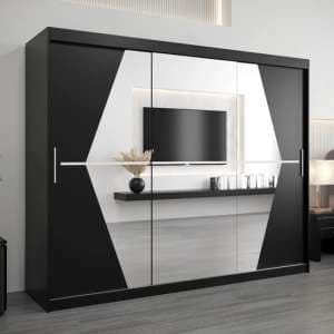 Beloit Mirrored Wardrobe 3 Sliding Doors 250cm In Black - UK