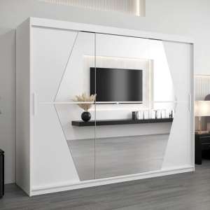 Beloit Mirrored Wardrobe 3 Sliding Doors 250cm In White - UK
