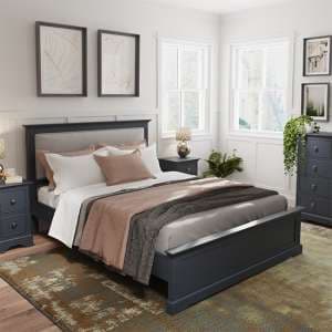 Belton Wooden Double Bed In Midnight Grey - UK