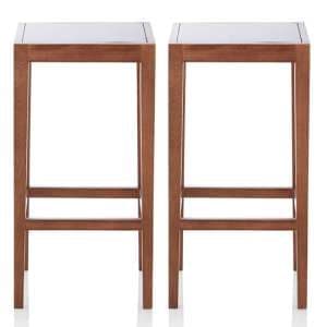 Belvidere Walnut Wooden Counter Height Bar Stools In Pair