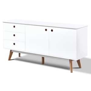 Benecia Wooden Sideboard With 2 Doors And 3 Drawers In White - UK