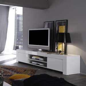 Benetti Modern TV Stand Wide In White High Gloss With 2 Doors