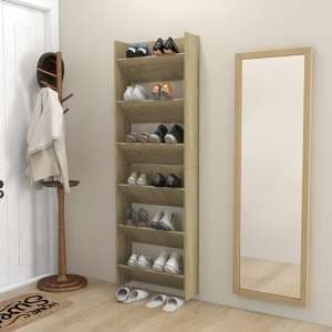 Benicia Wall Wooden Shoe Cabinet With 6 Shelves In Sonoma Oak