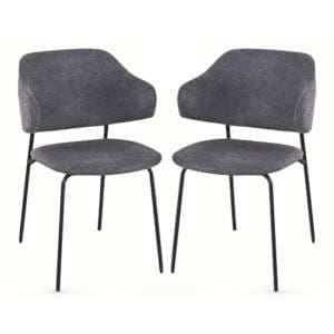 Benson Dark Grey Fabric Dining Chairs With Black Frame In Pair - UK
