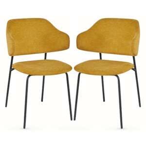 Benson Mustard Fabric Dining Chairs With Black Frame In Pair - UK