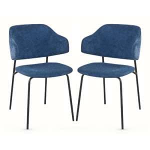 Benson Navy Fabric Dining Chairs With Black Frame In Pair - UK