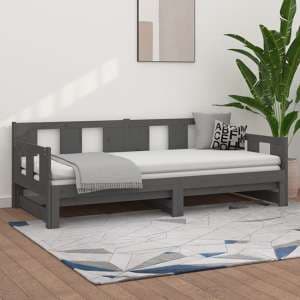 Bente Solid Pinewood Pull-out Single Day Bed In Grey