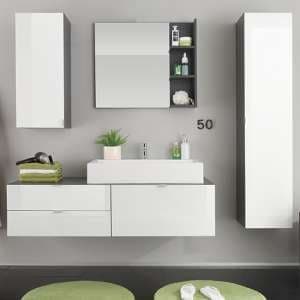 Bento Bathroom Furniture Set In Grey With Gloss White Fronts