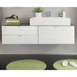 Bento Wall Sink Vanity Unit In Grey With Gloss White Fronts