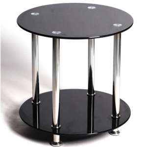 Bayan Black Glass Lamp Table With Stainless Steel Legs