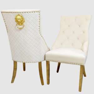 Benton Cream Velvet Dining Chairs With Gold Legs In Pair