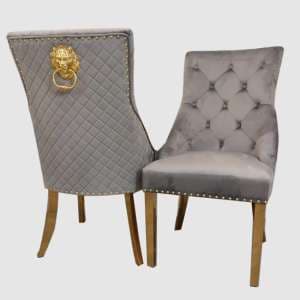 Benton Light Grey Velvet Dining Chairs With Gold Legs In Pair