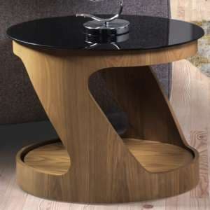BentWood Side Table Oval In Black Glass Top With Oak Base - UK