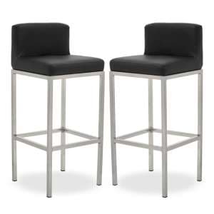 Baino Black PU Leather Bar Chairs With Chrome Legs In A Pair - UK