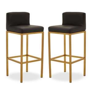 Baino Black PU Leather Bar Chairs With Gold Legs In A Pair - UK