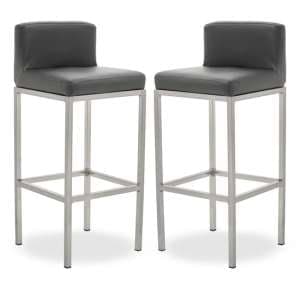 Baino Grey PU Leather Bar Chairs With Chrome Legs In A Pair - UK