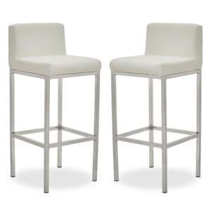 Baino White PU Leather Bar Chairs With Chrome Legs In A Pair - UK