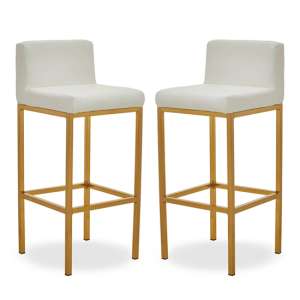 Baino White PU Leather Bar Chairs With Gold Legs In A Pair - UK