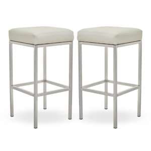 Baino White Leather Bar Stools With Chrome Legs In A Pair - UK