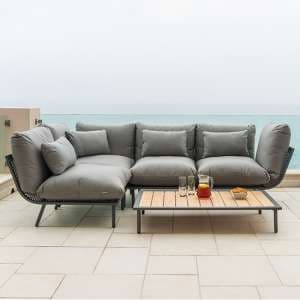 Beox Outdoor Corner Lounger Set With Roble Coffee Table In Grey - UK