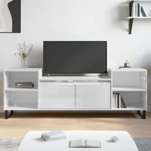 Bergen High Gloss TV Stand With 2 Doors 2 Shelves In White - UK