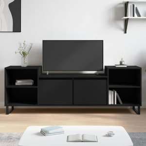 Bergen Wooden TV Stand With 2 Doors 2 Shelves In Black - UK