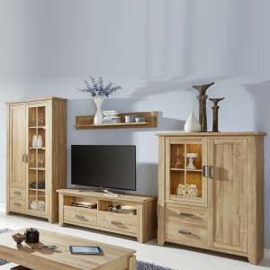 Berger Wooden Living Room Set 1 In Rustic Oak With LED