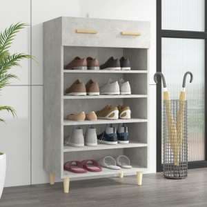 Beril Wooden Shoe Storage Cabinet With Drawer In Concrete Effect
