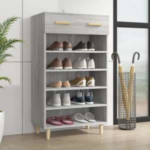 Beril Wooden Shoe Storage Cabinet With Drawer In Grey Sonoma Oak