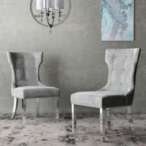 Ansty Cloudy Grey Leather Dining Chair With Silver Leg In Pair
